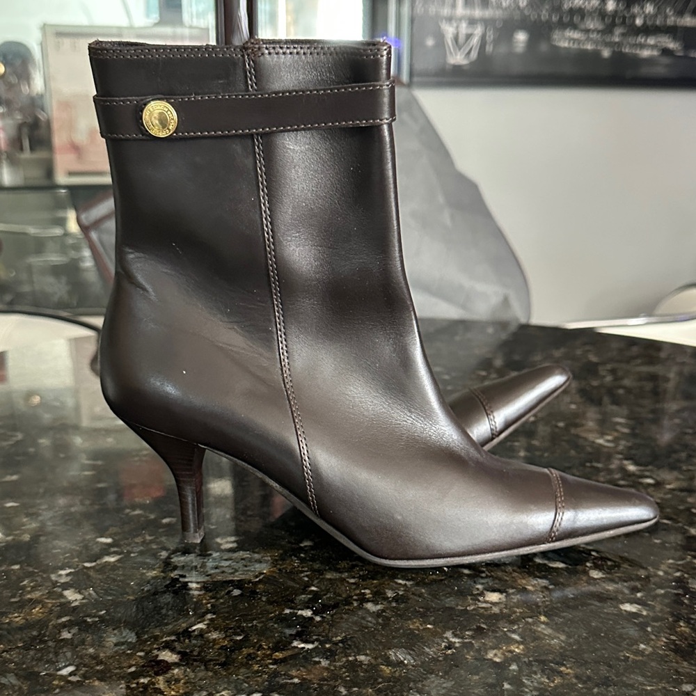 Coach Dark Brown Leather Heeled Boots Marysa Calf